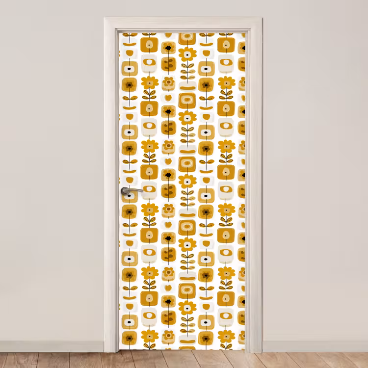 Deursticker - Retro - Abstract - Bloemen - Okergeel — 1