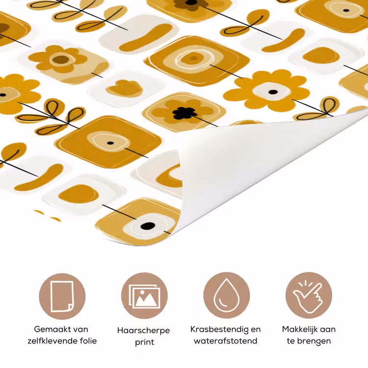 Deursticker - Retro - Abstract - Bloemen - Okergeel — 3