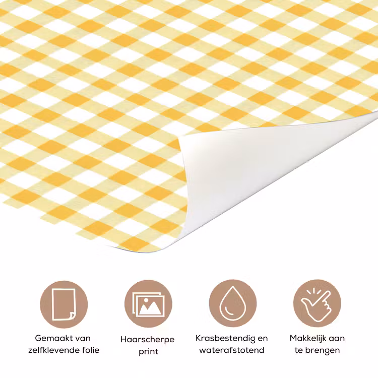 Deursticker - Ruit - Gingham - Klassiek - Geel en Wit — 3