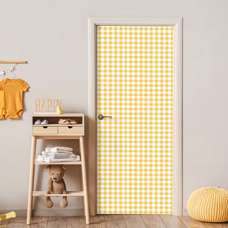 Deursticker - Ruit - Gingham - Klassiek - Geel en Wit — 6