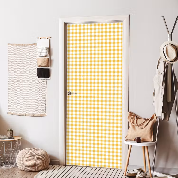 Deursticker - Ruit - Gingham - Klassiek - Geel en Wit — 8