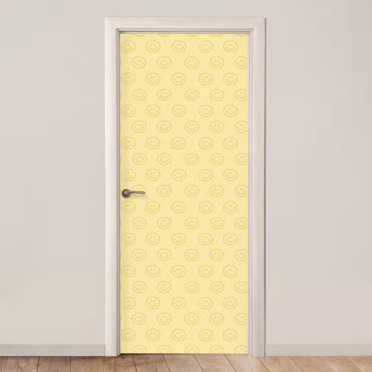 Deursticker - Smileys - Patroon - Retro - Zachtgeel — 1