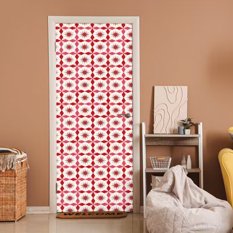 Deursticker - Tegelpatroon - Sterren - Retro - Roze - Mintgroen — 2