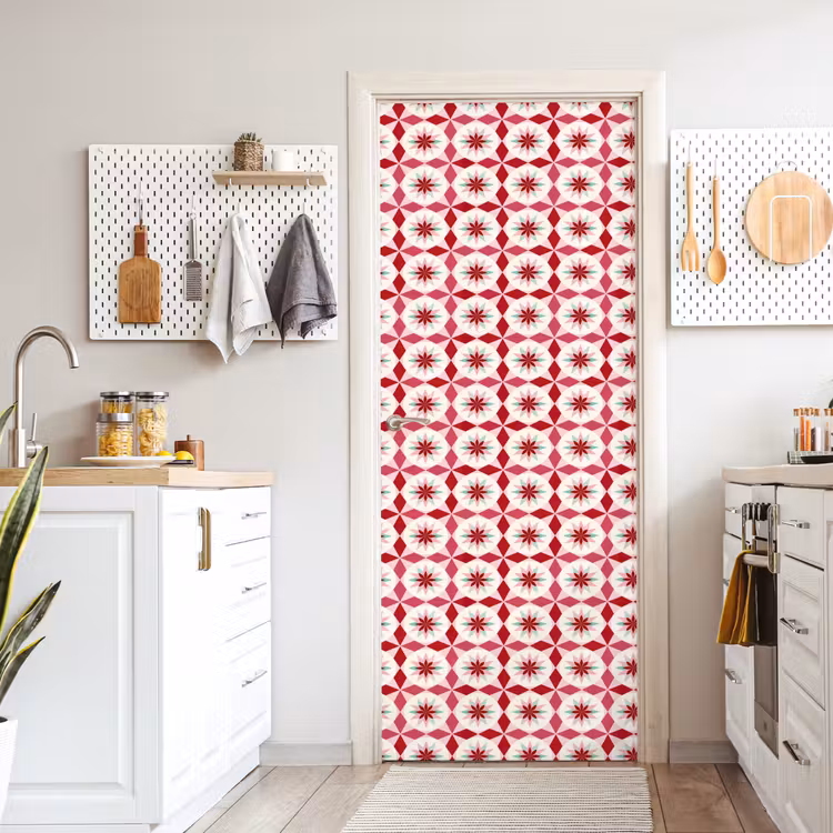 Deursticker - Tegelpatroon - Sterren - Retro - Roze - Mintgroen — 7