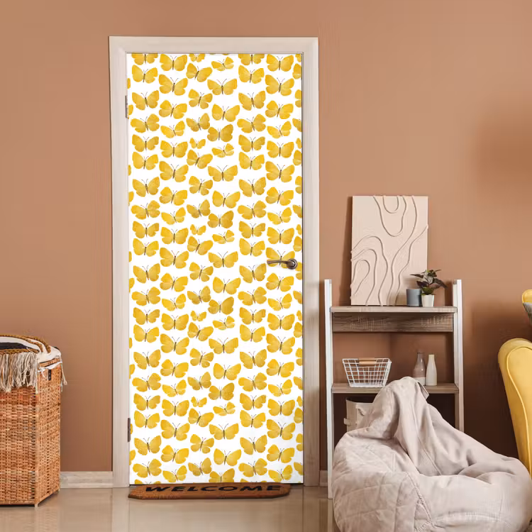 Deursticker - Vlinders - Botanisch - Illustratie - Geel - Wit — 2