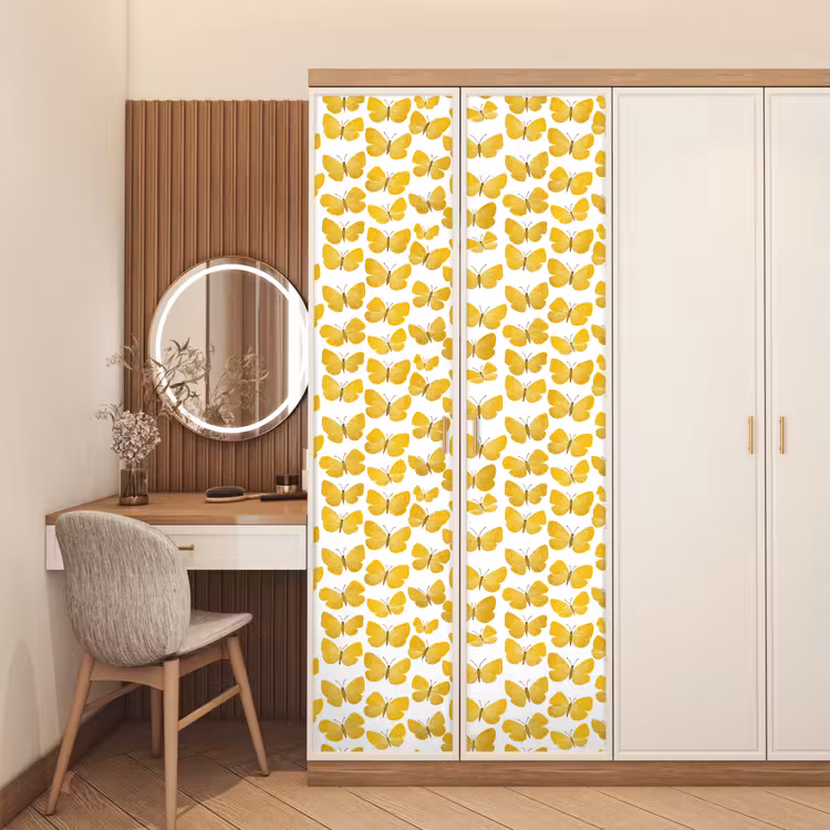 Deursticker - Vlinders - Botanisch - Illustratie - Geel - Wit — 5