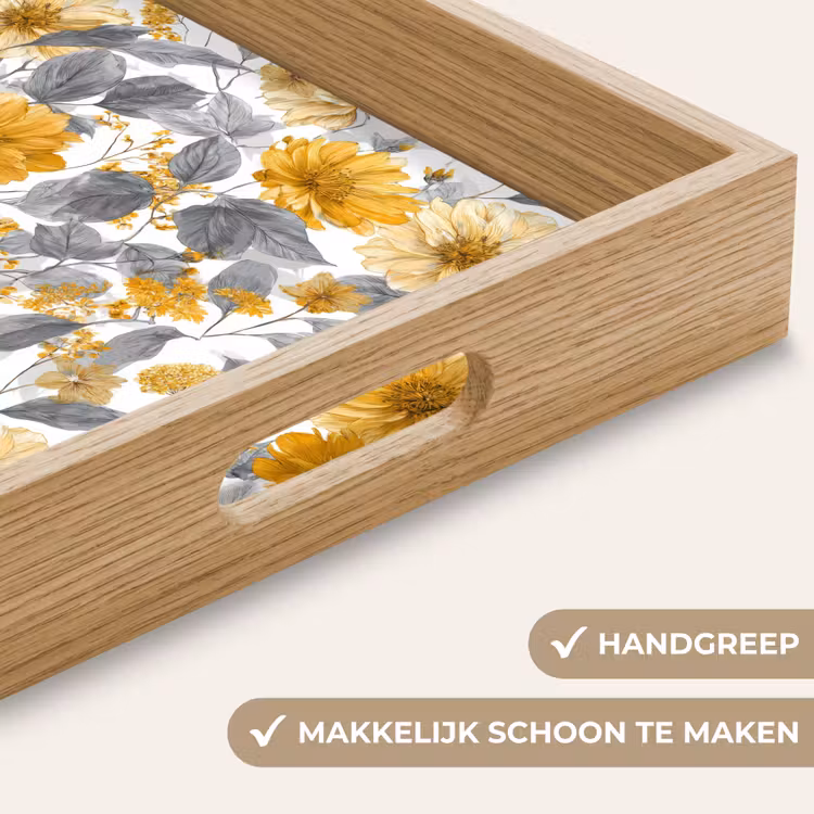 Dienblad - Bloemen - Botanisch - Elegant - Okergeel - Grijs — 5