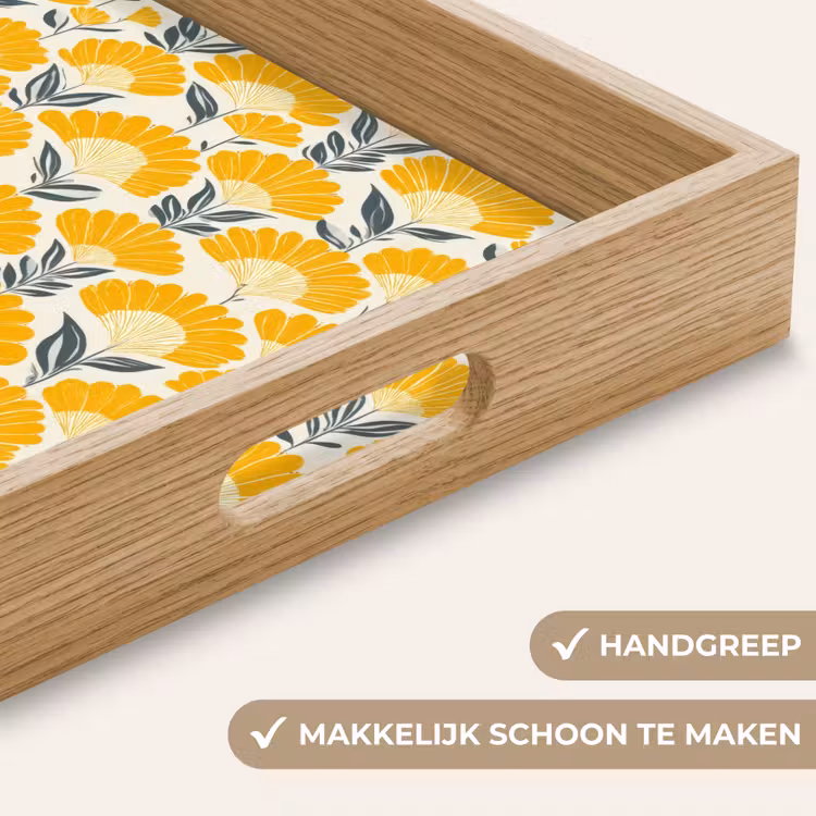 Dienblad - Bloemen - Retro - Botanisch - Okergeel - Grijs — 5