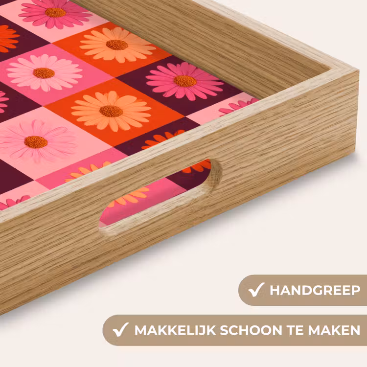 Dienblad - Madeliefjes - Dambord - Retro - Roze - Oranje — 5