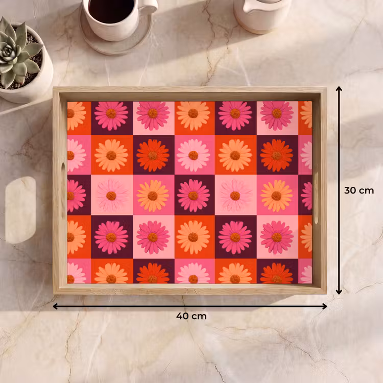 Dienblad - Madeliefjes - Dambord - Retro - Roze - Oranje — 9