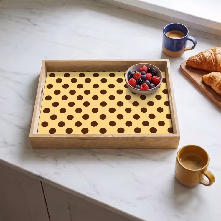 Dienblad - Polka Dot - Stippen - Retro - Geel - Bruin — 4
