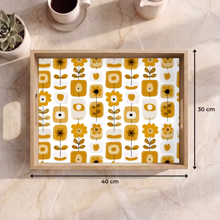 Dienblad - Retro - Abstract - Bloemen - Okergeel — 9