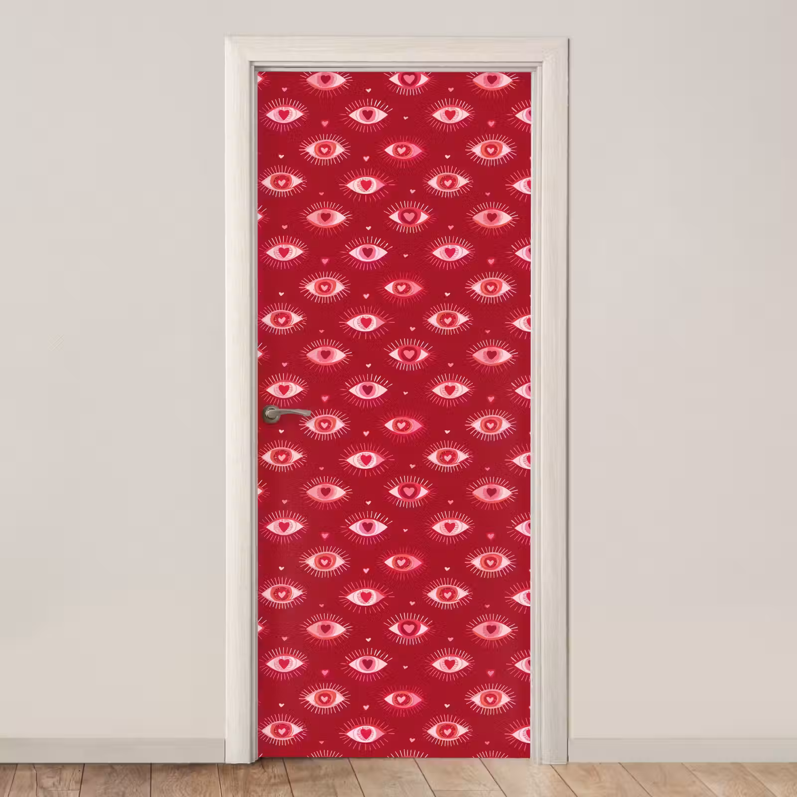 Deursticker - Ogen - Patroon - Roze - Donkerrood — 1