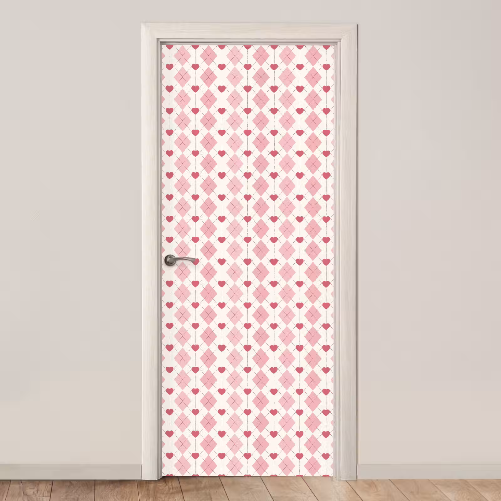 Deursticker - Ruiten - Klassiek - Roze - Wit — 1