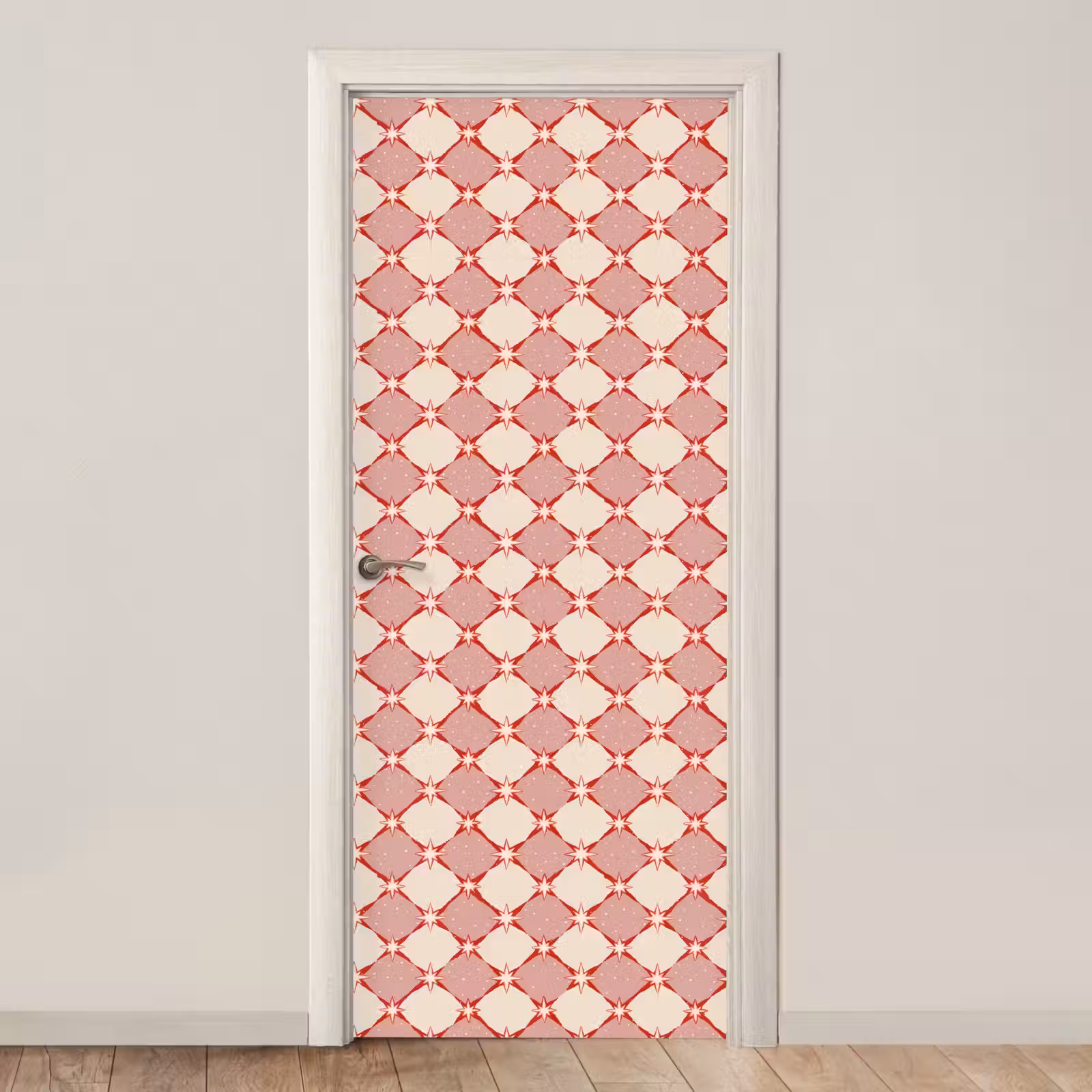 Deursticker - Ruiten - Sterren - Vintage - Oudroze - Rood — 1