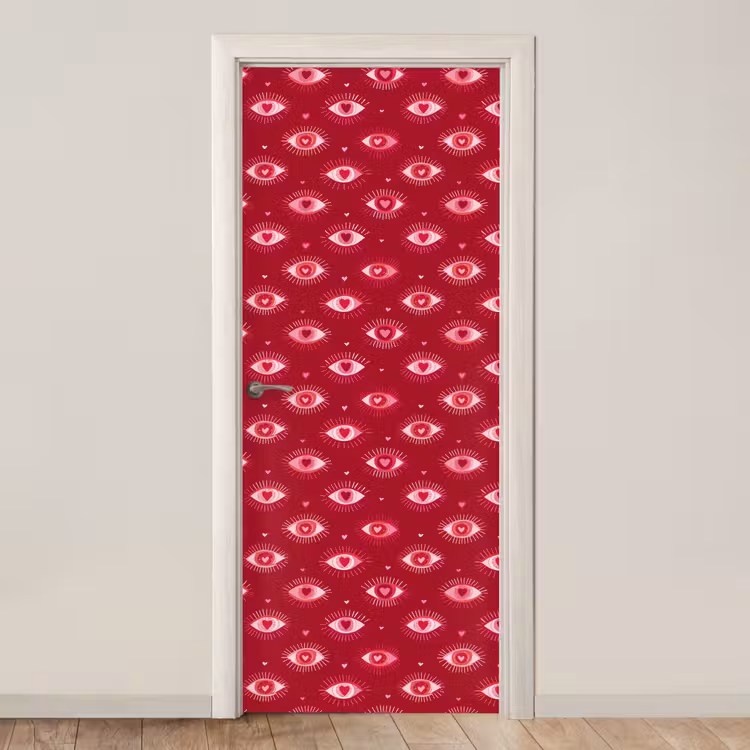 Deursticker - Ogen - Patroon - Roze - Donkerrood — 1