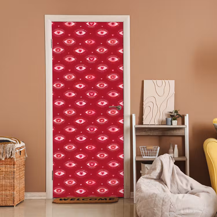 Deursticker - Ogen - Patroon - Roze - Donkerrood — 2