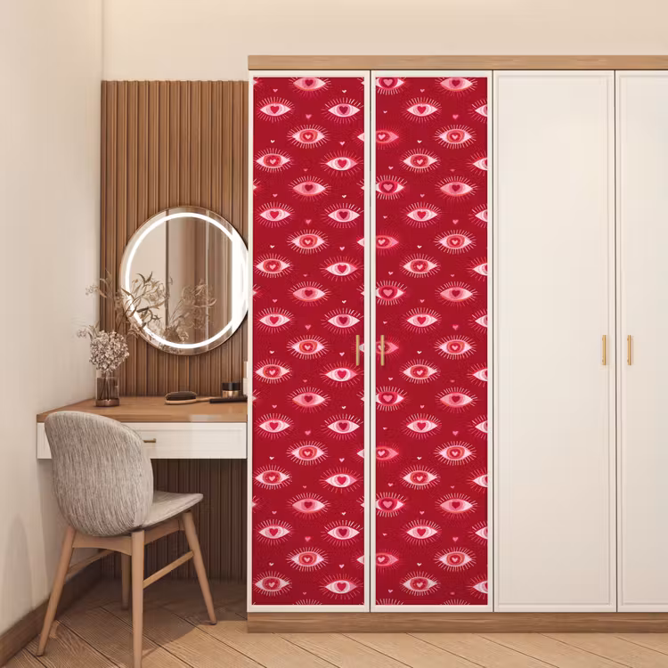 Deursticker - Ogen - Patroon - Roze - Donkerrood — 5