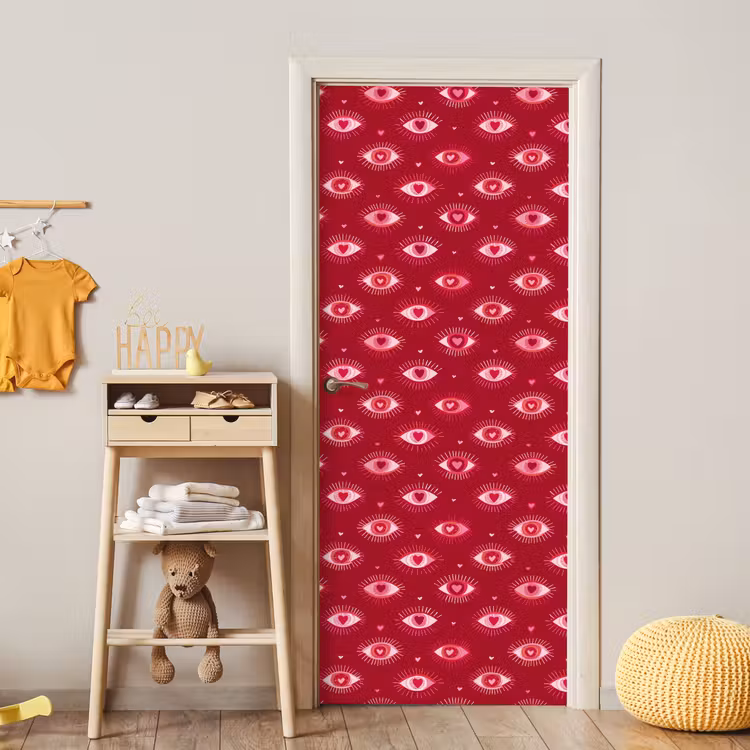 Deursticker - Ogen - Patroon - Roze - Donkerrood — 6