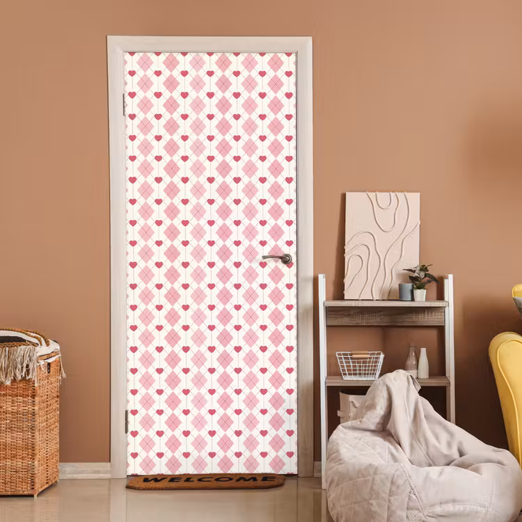 Deursticker - Ruiten - Klassiek - Roze - Wit — 2