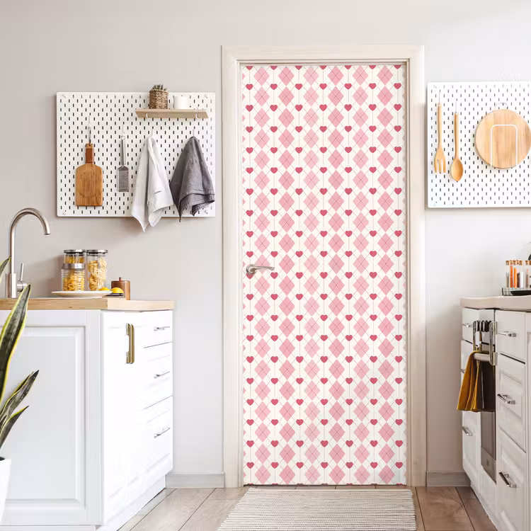 Deursticker - Ruiten - Klassiek - Roze - Wit — 7