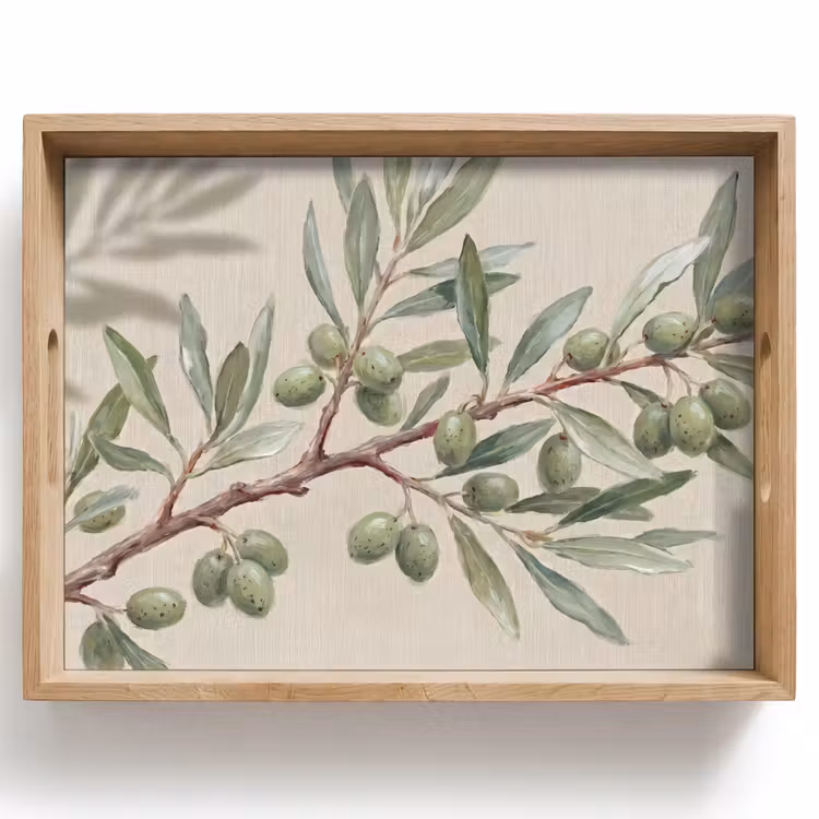 Dienblad - Olijftak - Bladeren - Natuur - Groen - Beige — 1