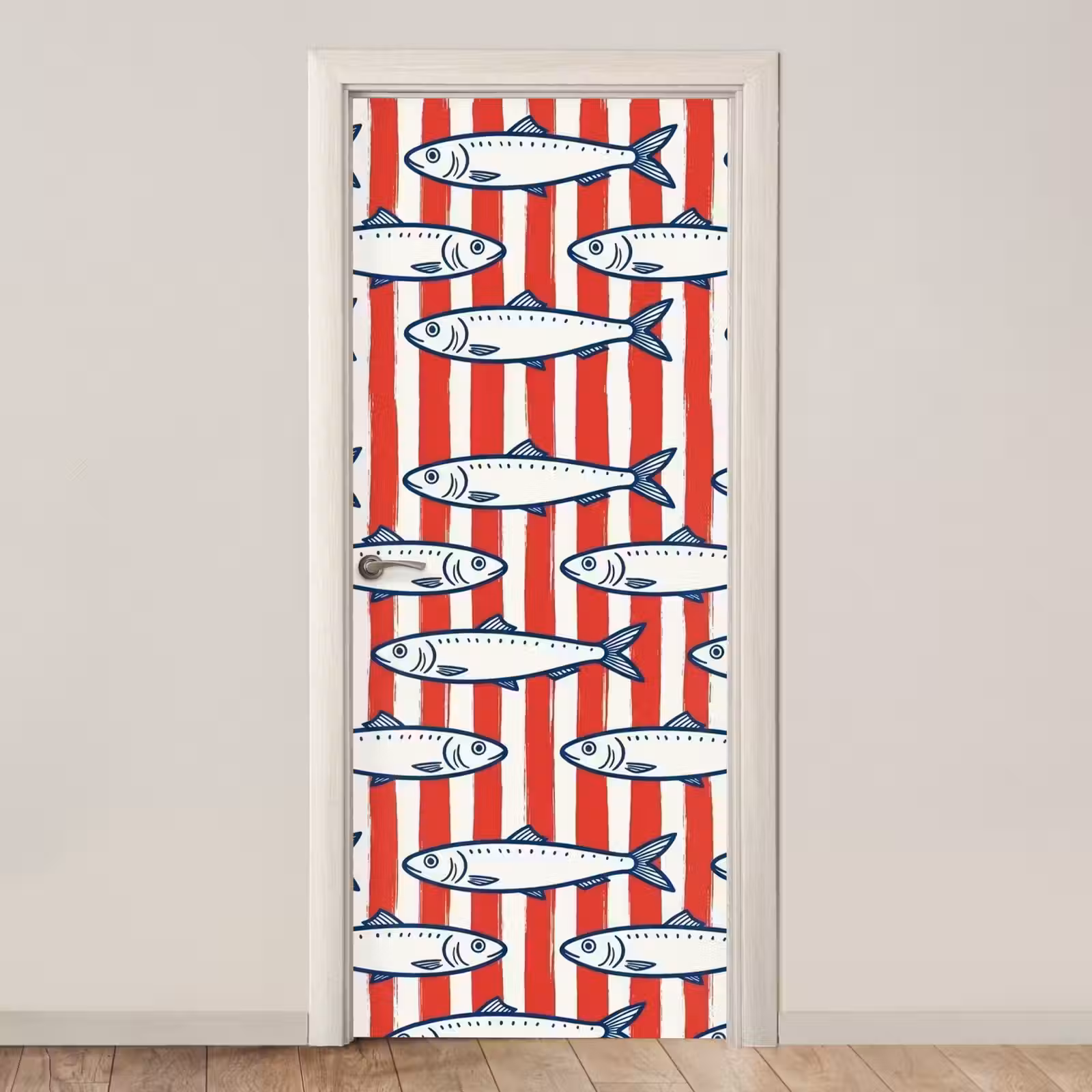Deursticker - Vis - Patroon - Strepen - Illustratie - Rood — 1