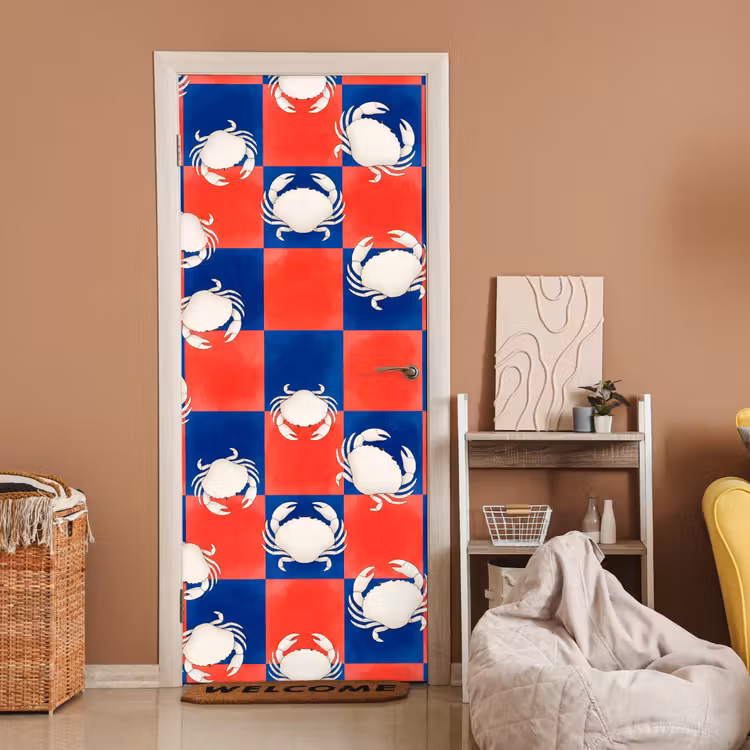 Deursticker - Patroon - Zeeleven - Rood - Blauw - Abstract — 2