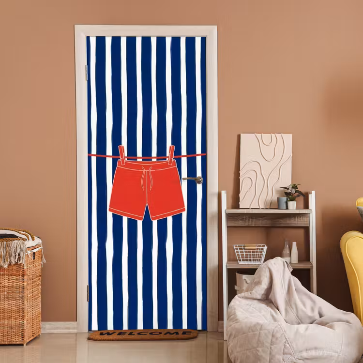 Deursticker - Shorts - Waslijn - Zomer - Illustratie - Rood — 2