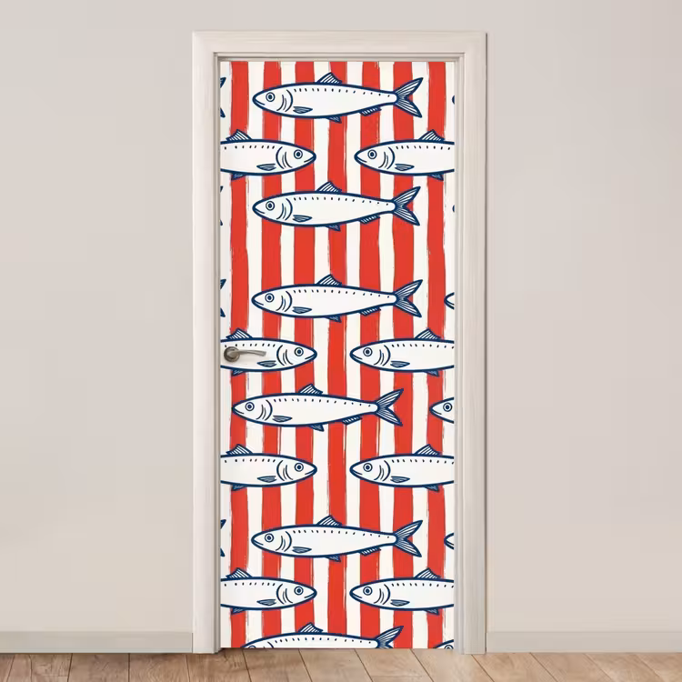 Deursticker - Vis - Patroon - Strepen - Illustratie - Rood — 1