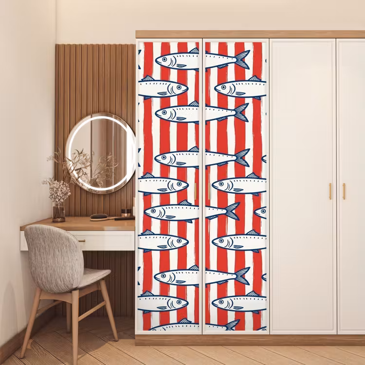 Deursticker - Vis - Patroon - Strepen - Illustratie - Rood — 5