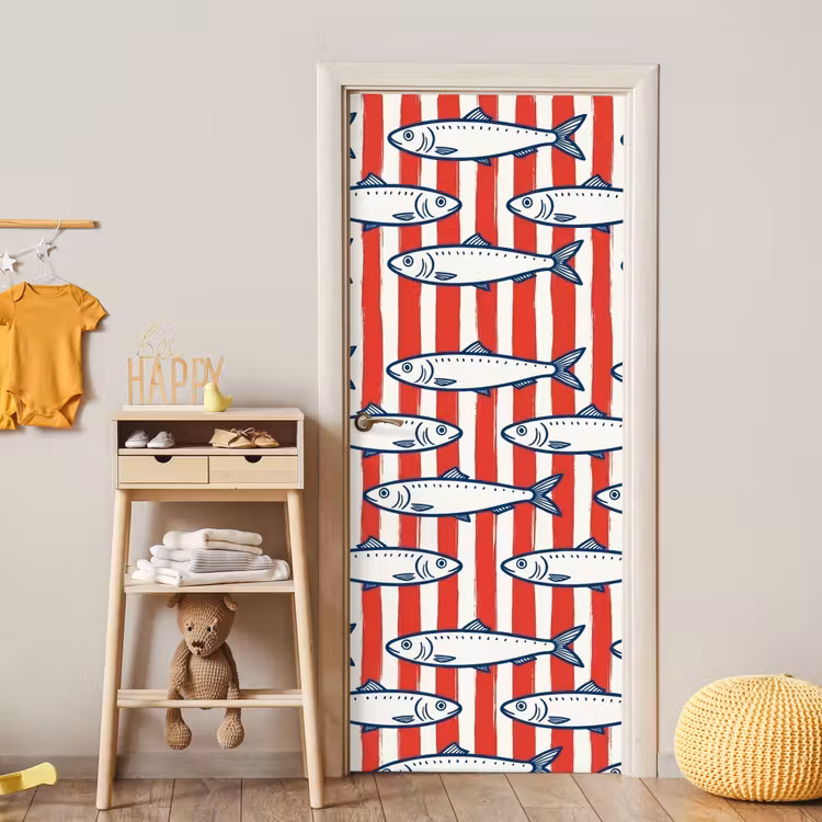 Deursticker - Vis - Patroon - Strepen - Illustratie - Rood — 6