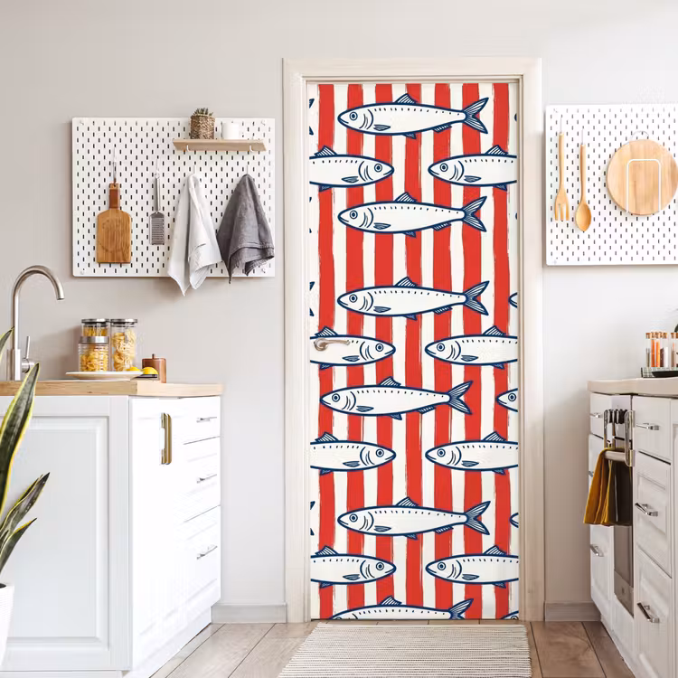 Deursticker - Vis - Patroon - Strepen - Illustratie - Rood — 7