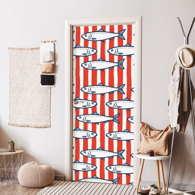 Deursticker - Vis - Patroon - Strepen - Illustratie - Rood — 8
