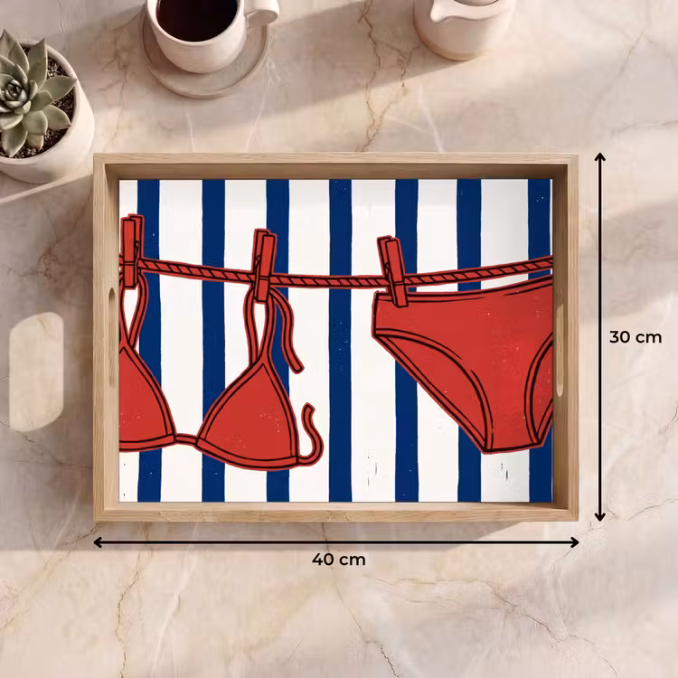 Dienblad - Badkleding - Waslijn - Zomer - Illustratie - Rood — 9
