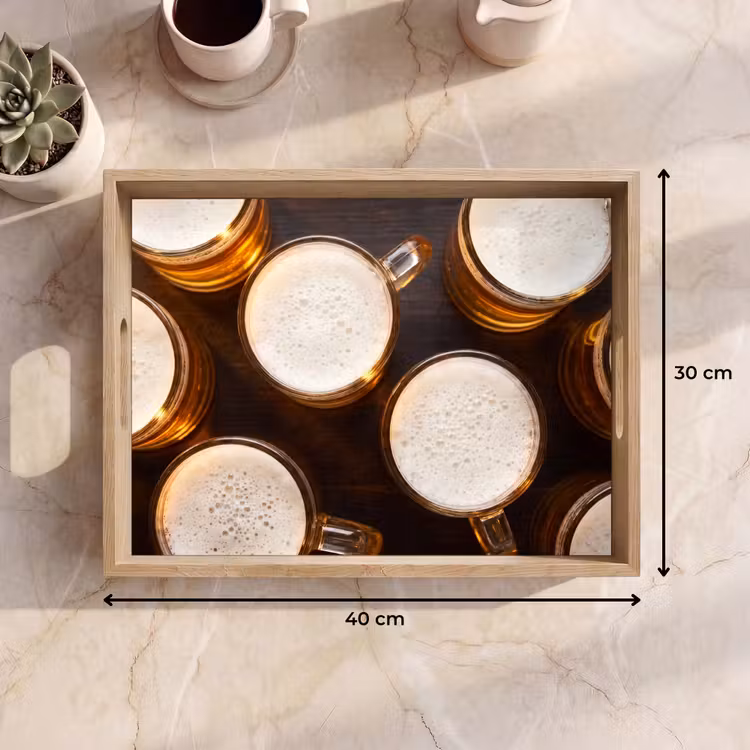 Dienblad - Bier - Glazen - Schuim - Hout - Drank — 9