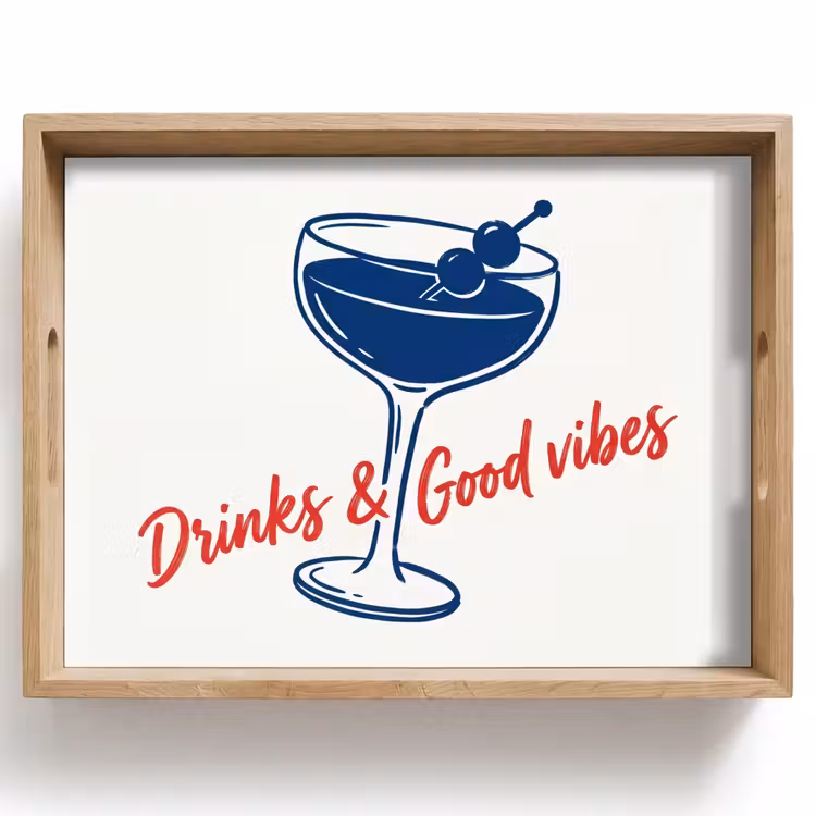 Dienblad - Cocktail - Glas - Illustratie - Blauw - Wit — 1
