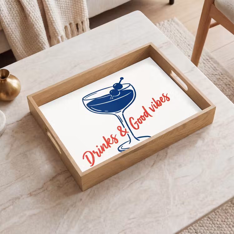Dienblad - Cocktail - Glas - Illustratie - Blauw - Wit — 2