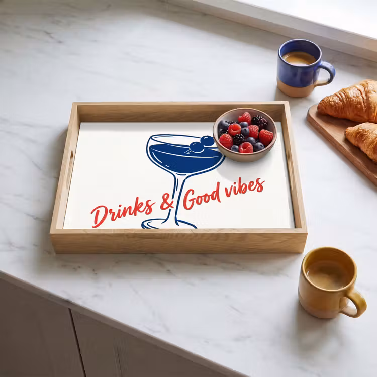 Dienblad - Cocktail - Glas - Illustratie - Blauw - Wit — 4