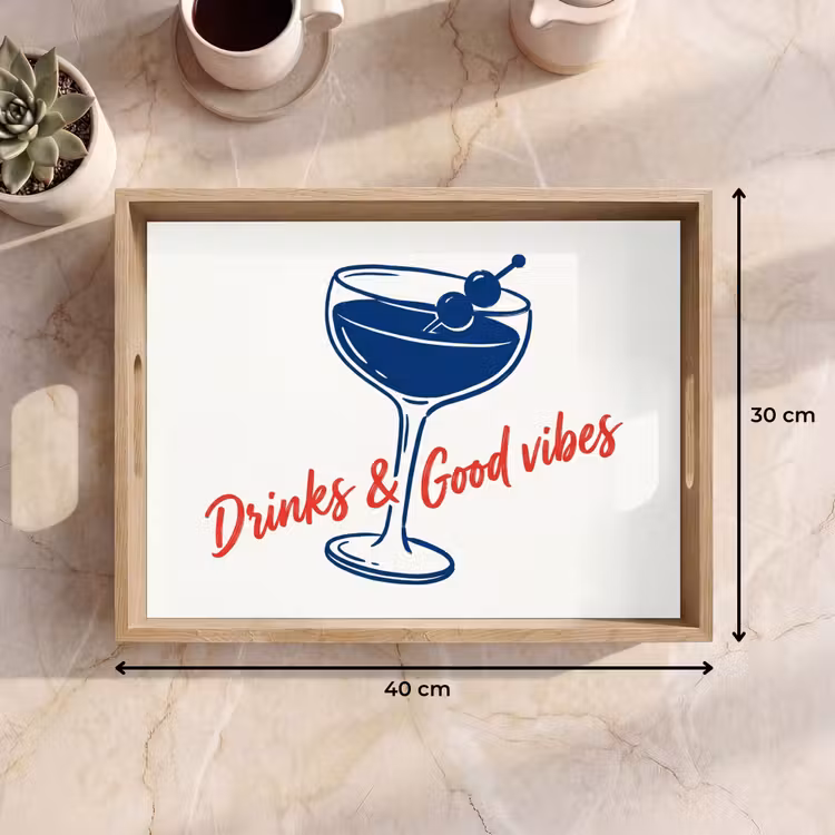 Dienblad - Cocktail - Glas - Illustratie - Blauw - Wit — 9