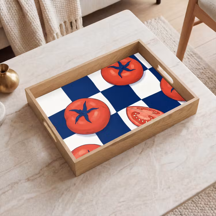 Dienblad - Eten - Tomaten - Keuken - Illustratie - Rood-Blauw — 2