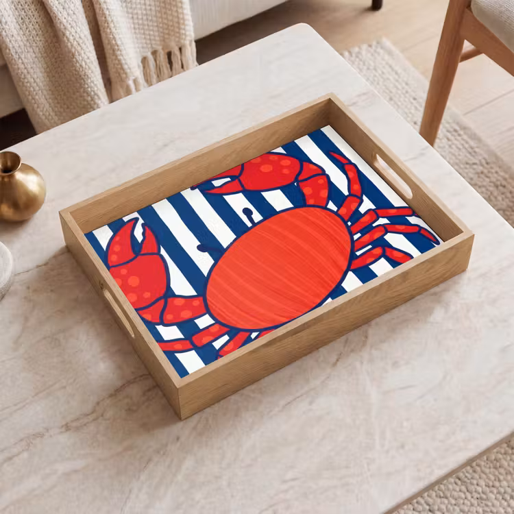 Dienblad - Krab - Strepen - Zeeleven - Illustratie - Rood — 2