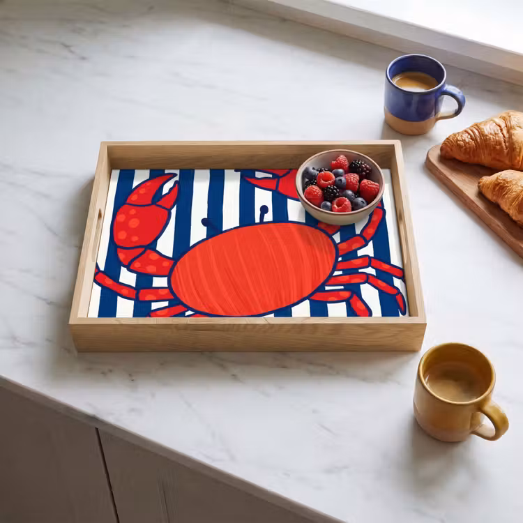 Dienblad - Krab - Strepen - Zeeleven - Illustratie - Rood — 4