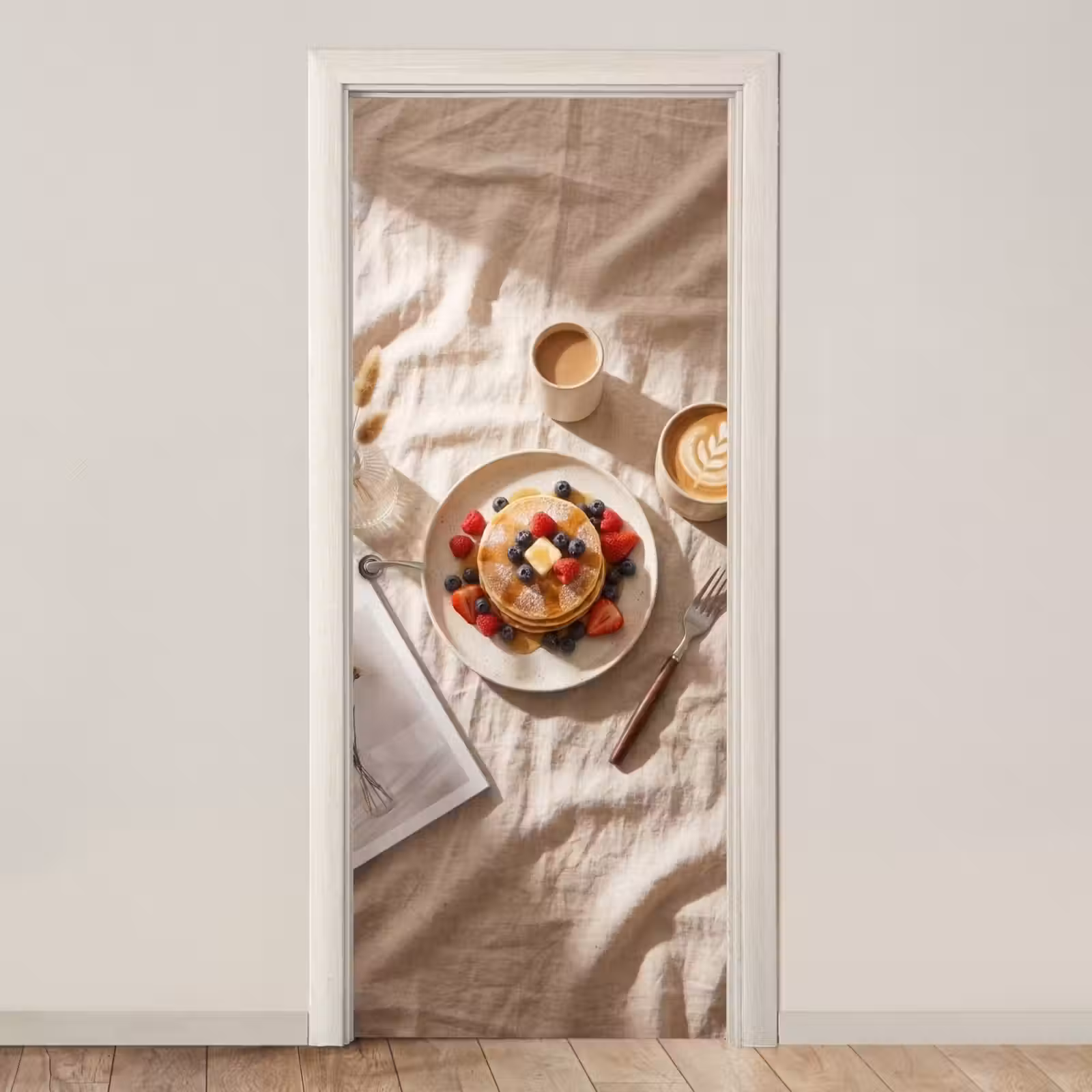 Deursticker - Pannenkoeken - Bessen - Ontbijt - Modern - Beige — 1