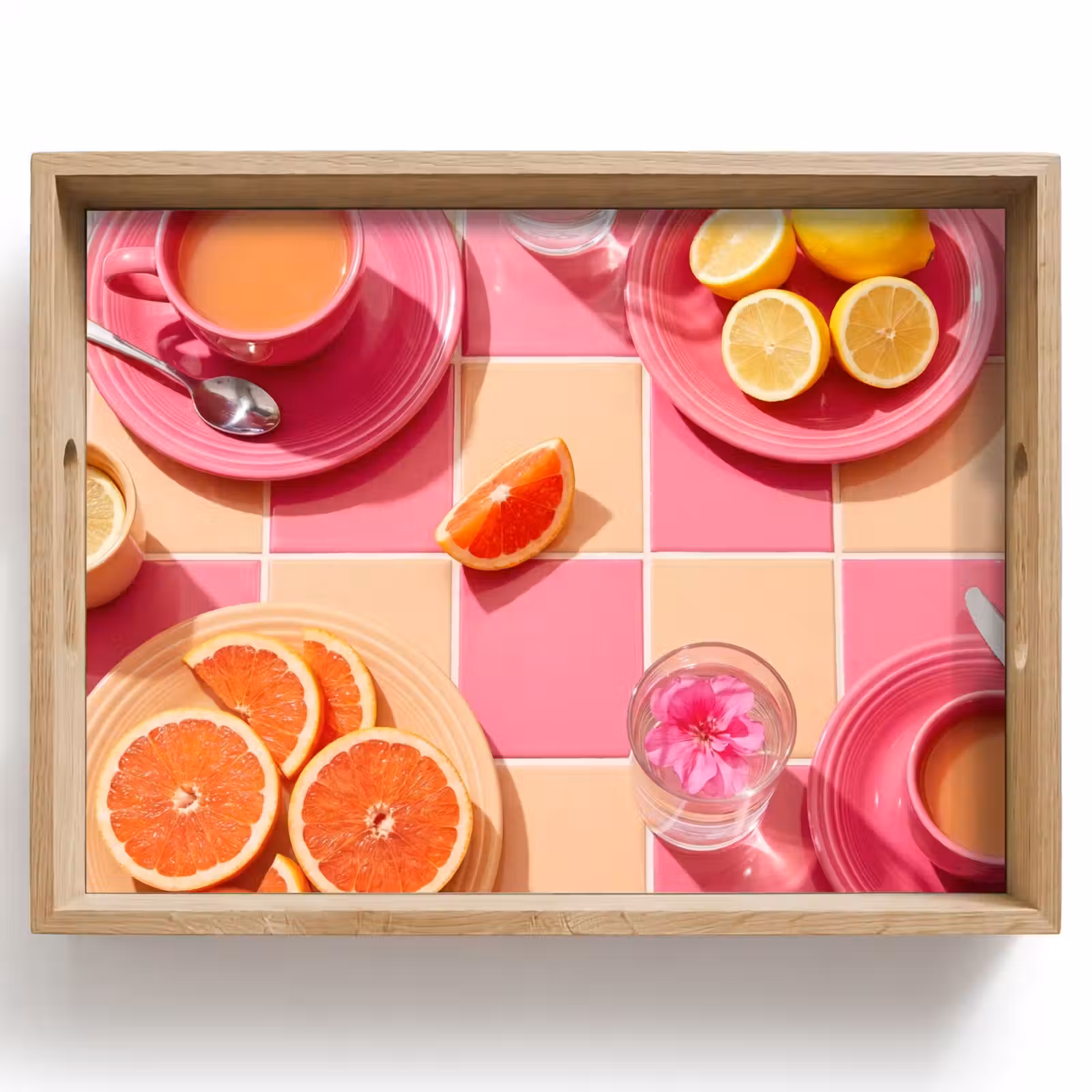 Dienblad - Eten - Citrusvruchten - Stillevens - Roze - Oranje — 1