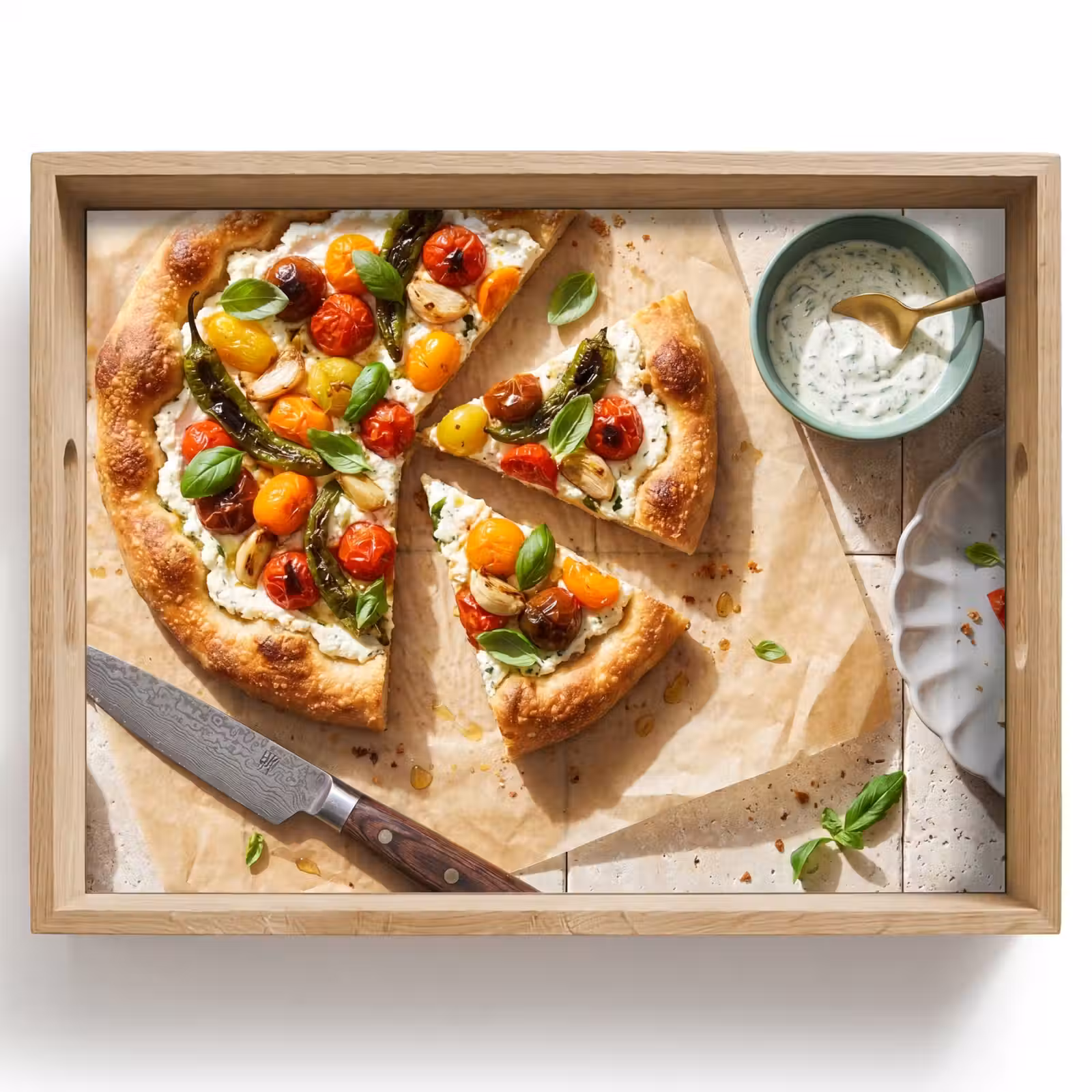 Dienblad - Eten - Tomaten - Basilicum - Maaltijd - Vers — 1