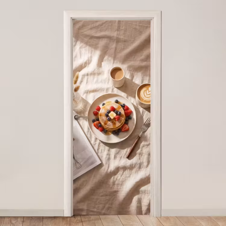 Deursticker - Pannenkoeken - Bessen - Ontbijt - Modern - Beige — 1