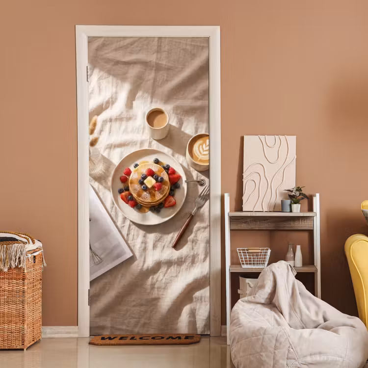Deursticker - Pannenkoeken - Bessen - Ontbijt - Modern - Beige — 2