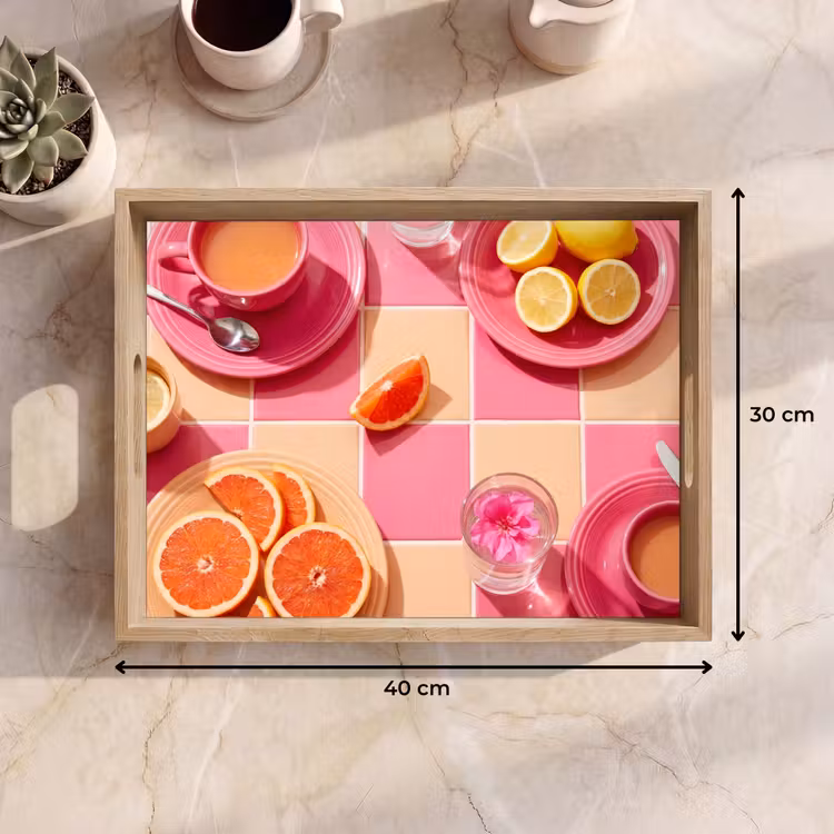 Dienblad - Eten - Citrusvruchten - Stillevens - Roze - Oranje — 9