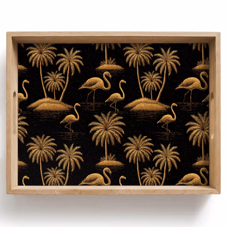 Dienblad - Flamingo - Palmbomen - Tropisch - Goud - Zwart — 1